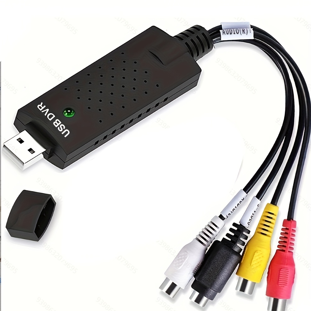 Convertidor de VHS a digital, tarjeta de captura de video USB 2.0, acabado brillante, conector macho a macho, alimentado por USB de 5V, compatible con Windows 2000/XP/Vista/7/8/10 y Android, para conversión digital de VHS, Mini DV, Hi8, DVD y VCR