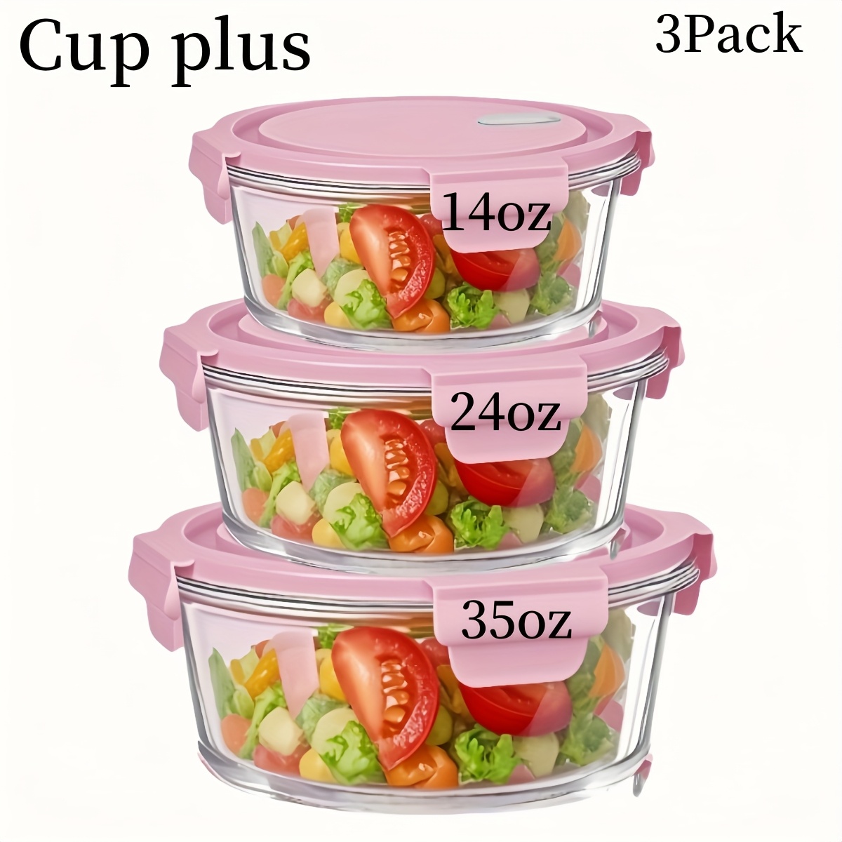 E-shop 3er-Pack 400ml/700ml/1000ml Glasbehälter mit hoher | Scharnierdeckel, auslaufsichere runde Lunchboxen für Mikrowelle, Spülmaschine, Kühlschrank,