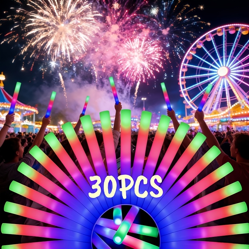 TEMU 30 Led Foam Glow Sticks, Flashing, Party Light-, Suitable For Weddings, Birthdays, Graduation , Christmas And Other Parties Or Game Activities, Camping Party Outdoor Lighting Glow Sticks