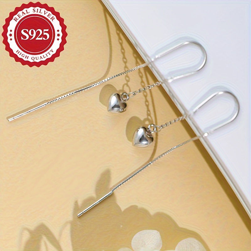 Heart Shape Dangle Earrings S925 Silver