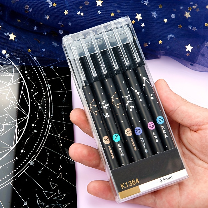 

12 Zodiac Erasable Neutral Pen Full Needle Pen Tip 0.5mm Drying Ink Learning Brushing And 12pens/box