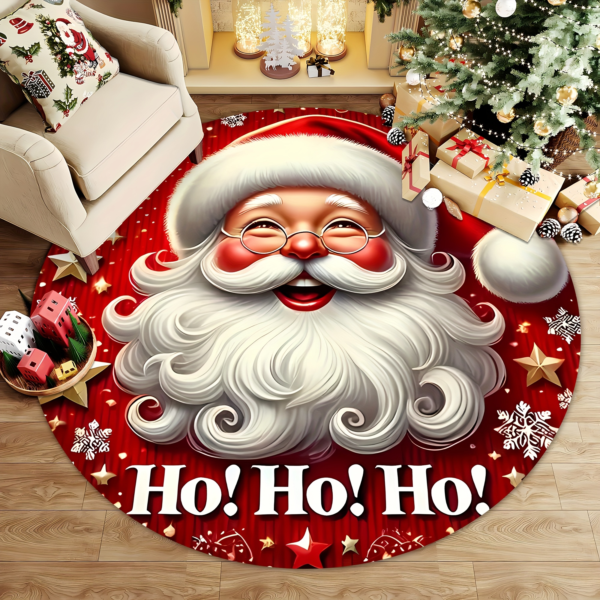 TEMU [random 1pc] 1pc Christmas Gift Santa Claus Round Rug, Suitable For Living Room, Bedroom, Entryway - Living Room Coffee Table Mat, Terrace,