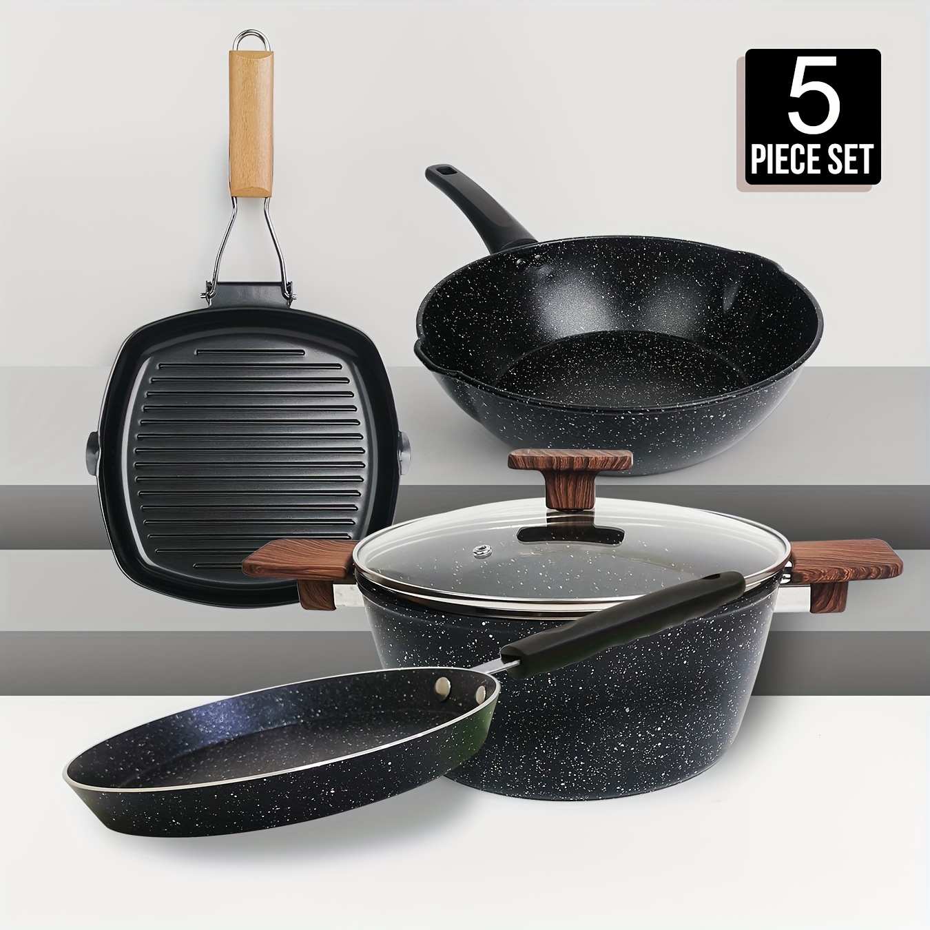 

4pcs Set, Kitchen Cooking Utensils Pot Set, Rice Stone Non-stick Frying Pan Soup Pot, Pan With Lid, Bread Hamburger Steak Frying Pan