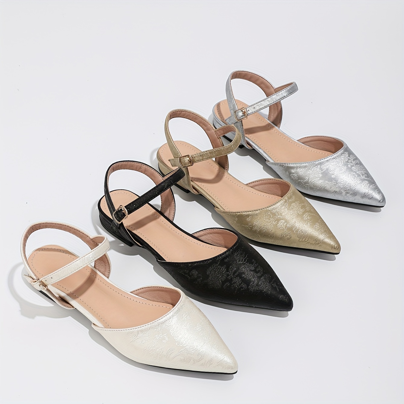 

Women's Solid Color Flat Shoes, Elegant Point Toe Dress Shoes, Lightweight Buckle Strap Shoes