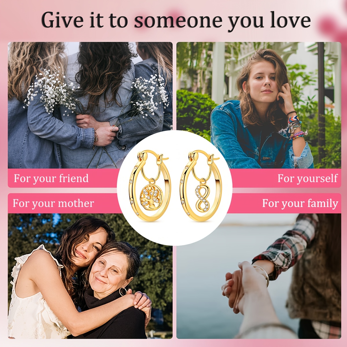 Silver Color Tree of Life Infinity Hoop Earrings