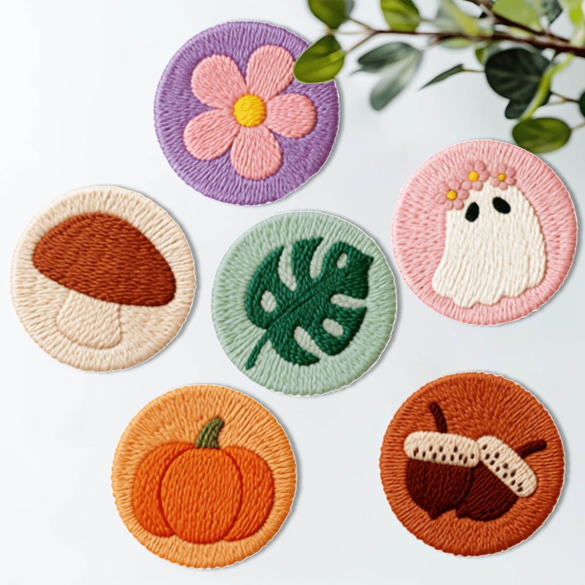 6pcs Round Coaster Thread-through Embroidery Kit for Beginners