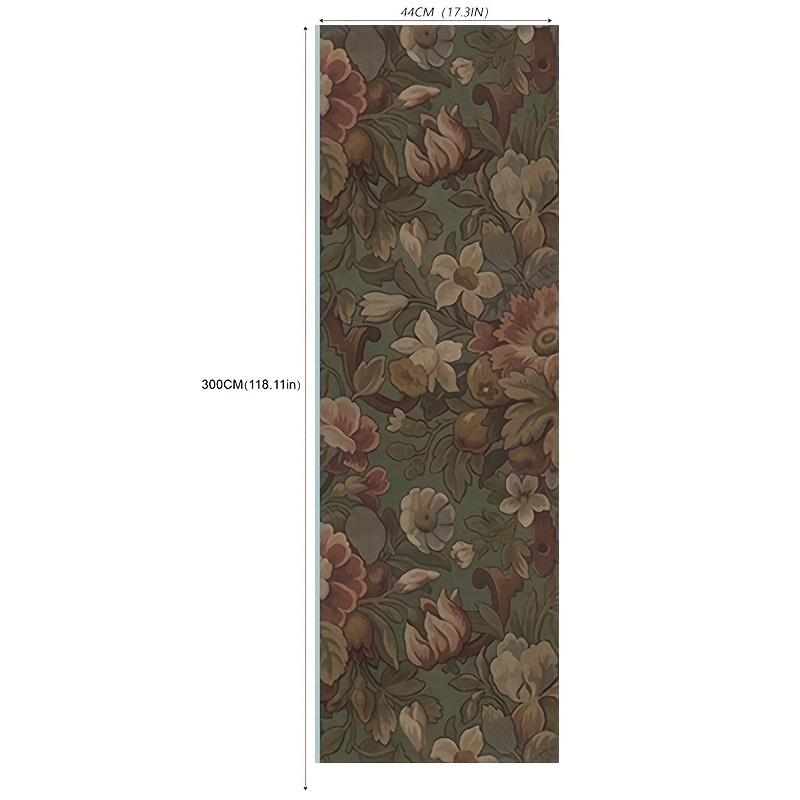 Image of 1 Set Of Green Plant Flower Self-adhesive Wallpapers, 17.3in*118in, Retro Wallpaper For Living Room Bedroom Walls And Furniture Renovation Decorative Stickers, Bathroom Wall Renovation Waterproof