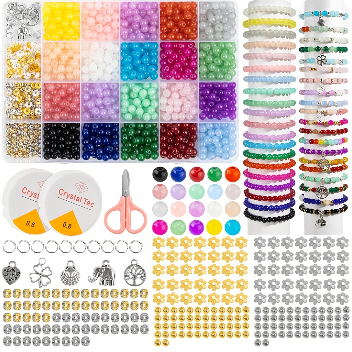 

1 Set Of Fashionable Diy Glass Bead Jewelry Kit Box 1258pcs 6mm Glass Bead Bracelet Making Kit 20 Colors Crystal Jewelry Beads Diy Kit For Earrings Bracelets Necklaces Making