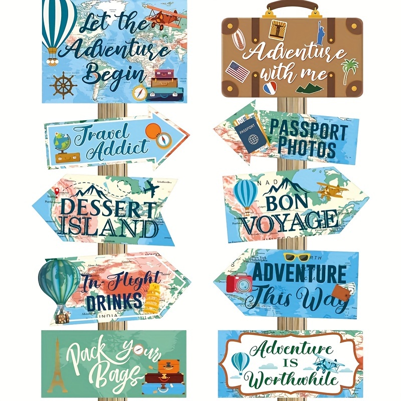 

20-piece Party Decor Set - 'let The Adventure Begin' & '' Signs For Birthday, Baby Shower, And Nautical Theme Celebrations