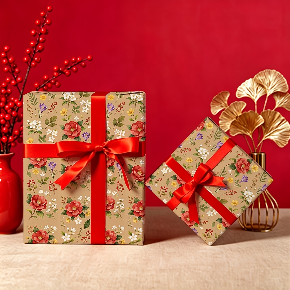 Vintage Floral Christmas Wrapping Paper Roll for Holiday Gifts