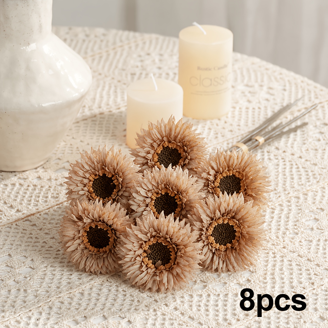 TEMU 8 stuks Realistische Afrikaanse Madeliefjes - Geel Kunstmatig Chrysantenboeket Geschikt voor Bruiloften, Tafelstukken, voor - Arrangementen,
