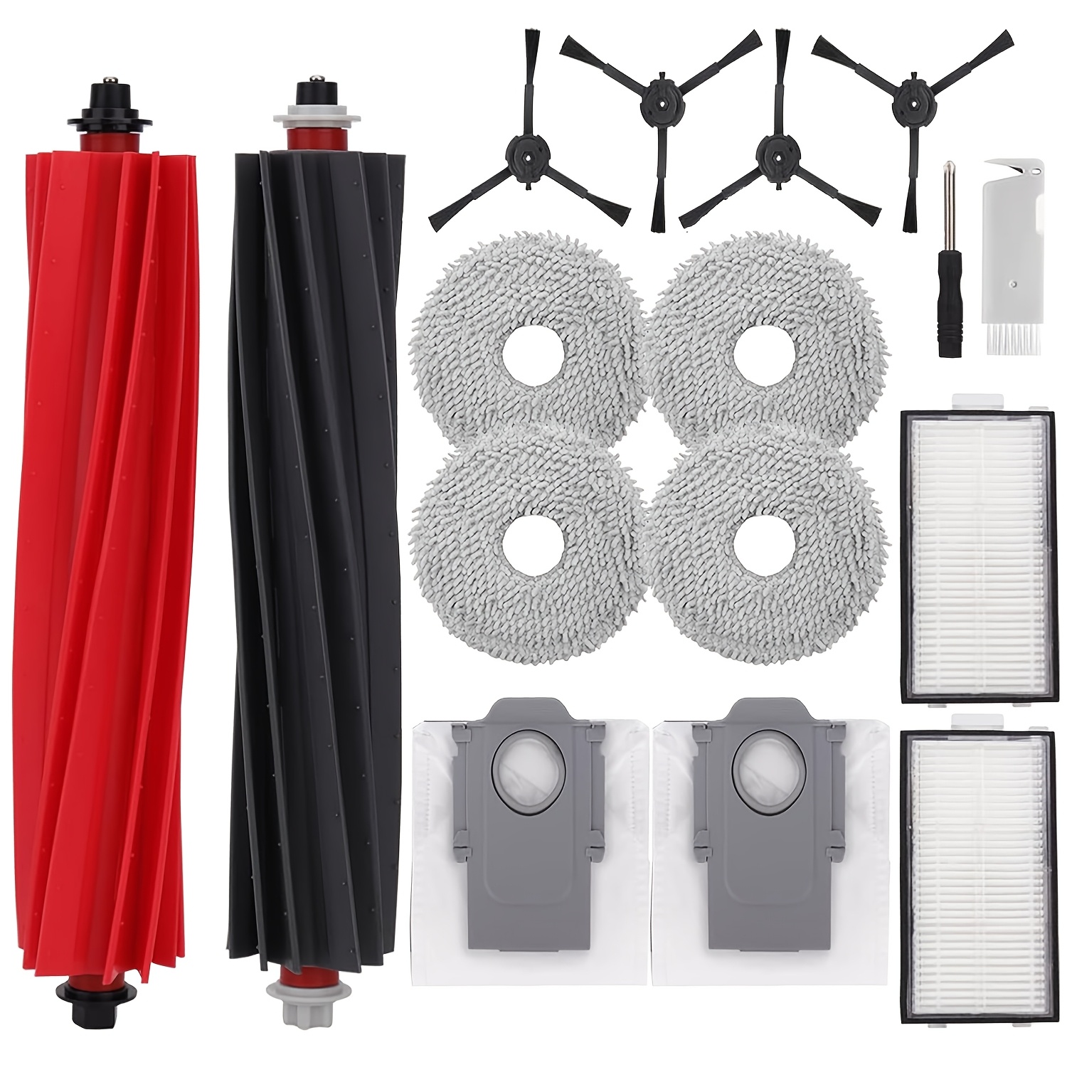 Image of 16pcs Vacuum Accessory Set For The Master Robot Cleaner, Including 1 Main Brush, 4 Side Brushes, 4 Mop Cloth Pads, 2 Vacuum Dust Bags, 2 Hepa Filters, 1 Cleaning Brush, And 1 Screwdriver