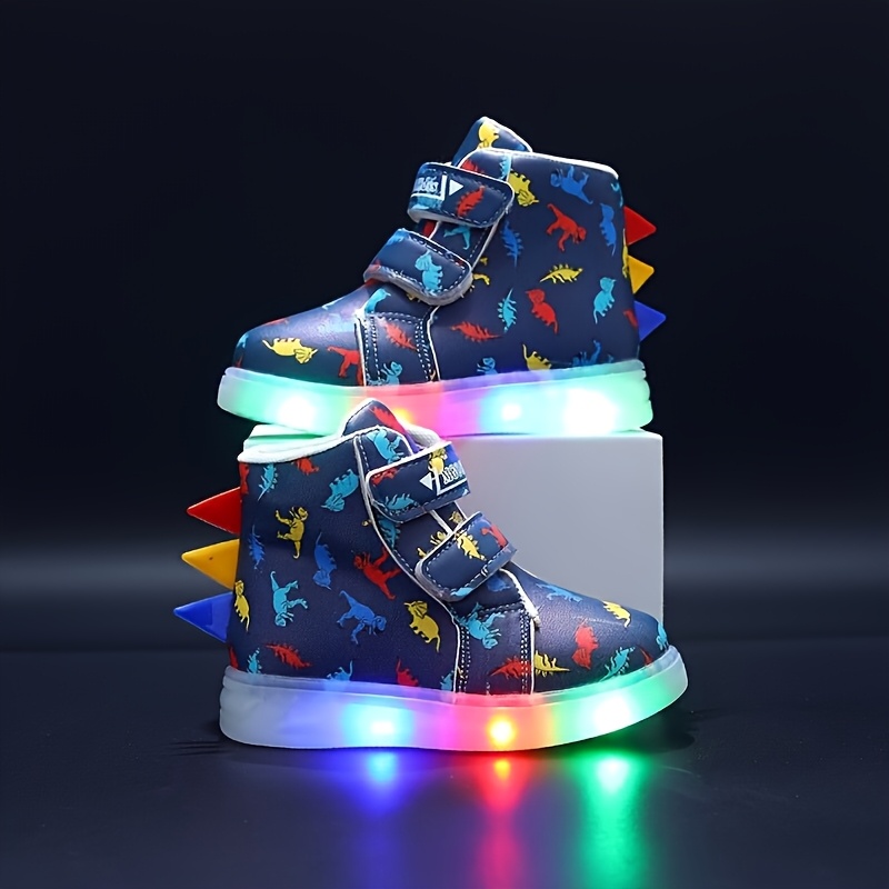 colorful dinosaur led light up sneakers boys girls casual shoes with hook and loop closure soft synthetic upper rubber sole fun stylish for     footwear eva insole   21 blue 6