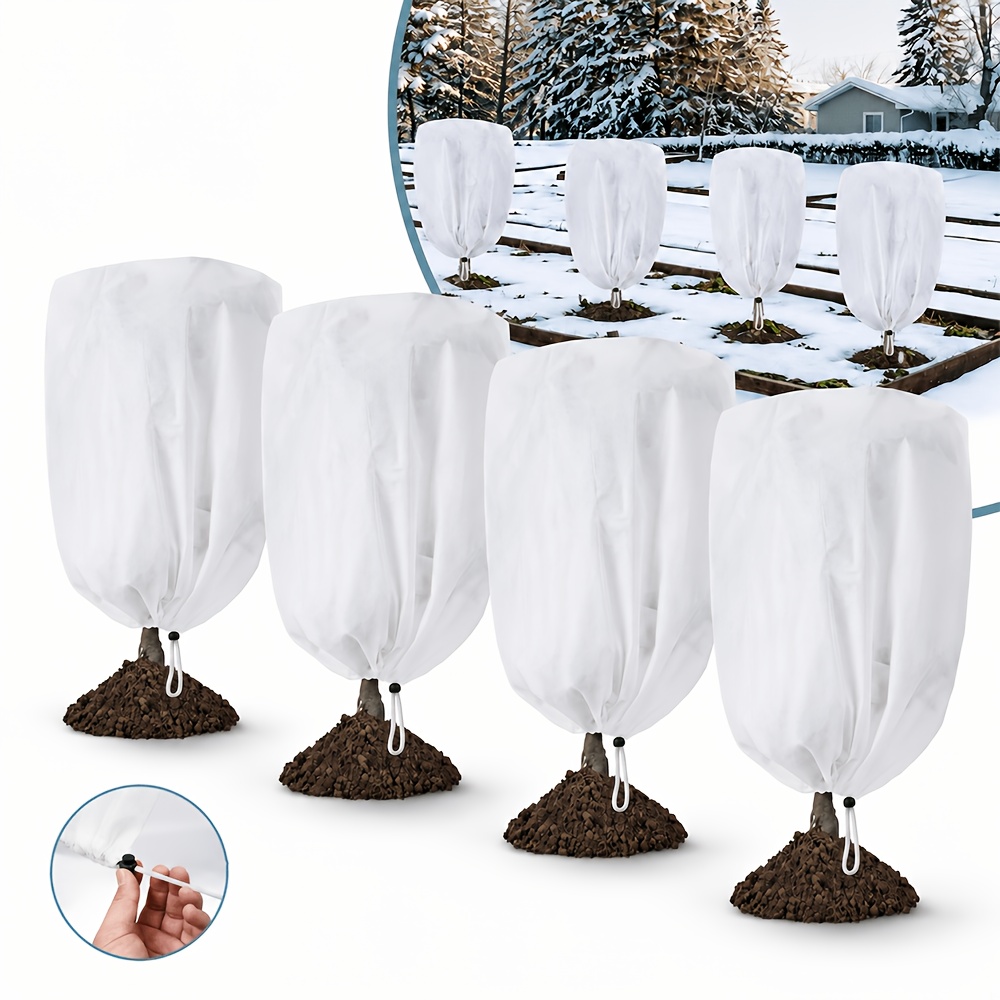 TEMU 4pcs Frost Protection Cover Set, 60 X 80cm, Reusable With Drawstring, Suitable For Winter Plants And Cold Weather Gel Clothes, Garden Plants,