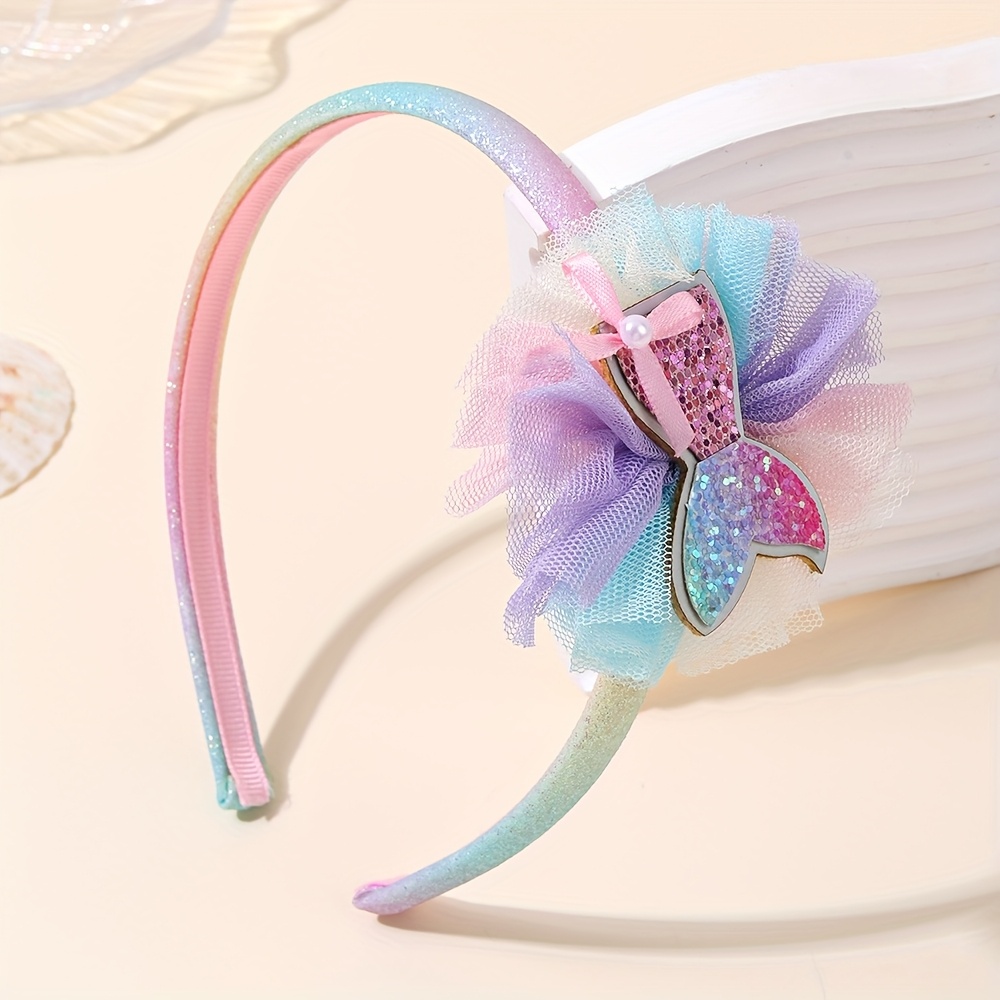 Image of 1pc Sequined Mermaid Tail Headbands For Colorful Mesh Sparkly Gradient Color Hair Hoop Perfect For Dress Up Or Hair Additions For