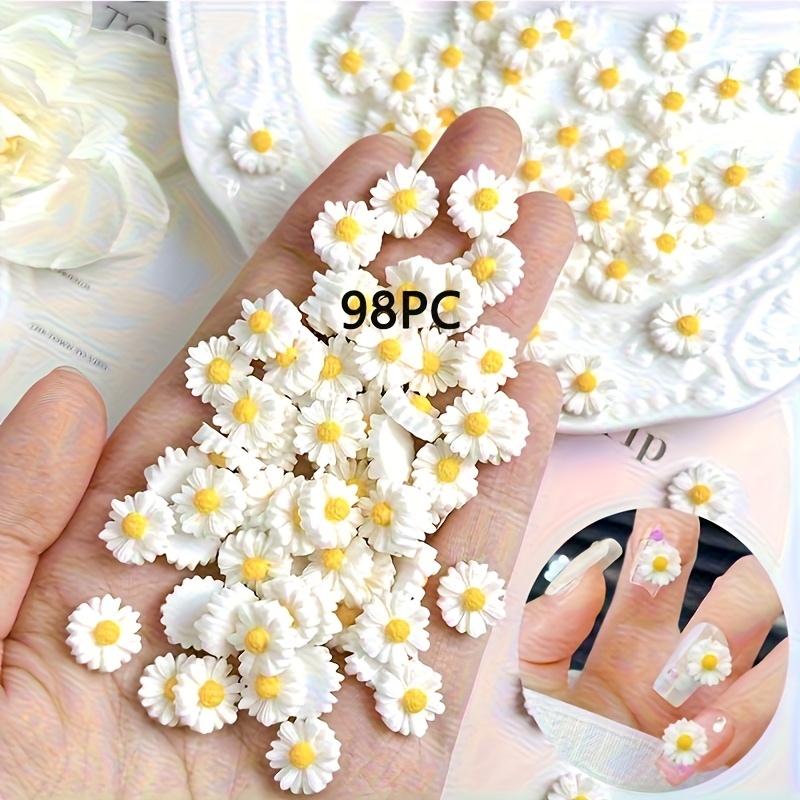 Image of 98pcs Flower 3d Resin Cute Daisy Flower Nail Art Supplies Flower Decoration Resin Nail Art Jewelry For Acrylic Nails Kawaii Nail Charms