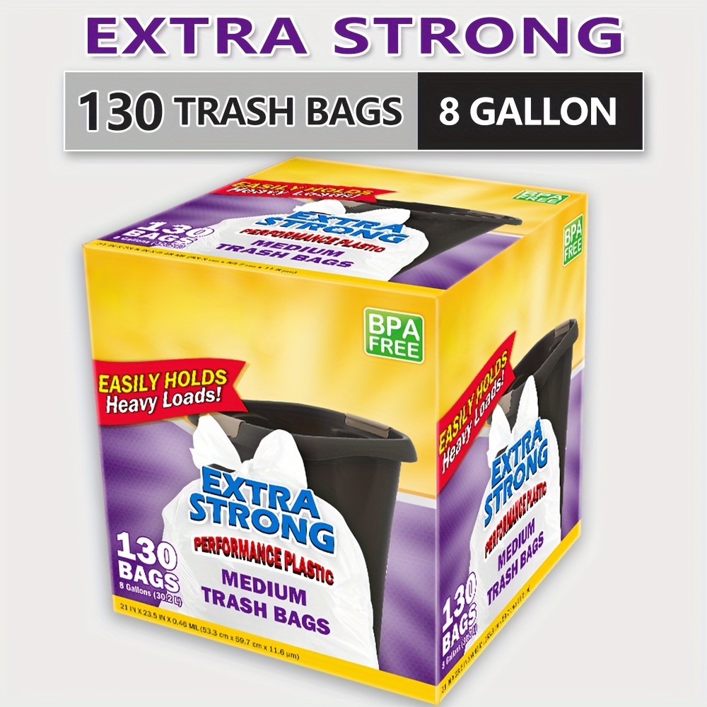 

Box Of 130 Bags 8 Gallon Plastic Disposable Garbage Bags-super Strong, Leak-resistant, Odor-proof For Bedroom, Kitchen, Living Room, Outdoor, And Toilet Use - And Sanitary Waste Solution