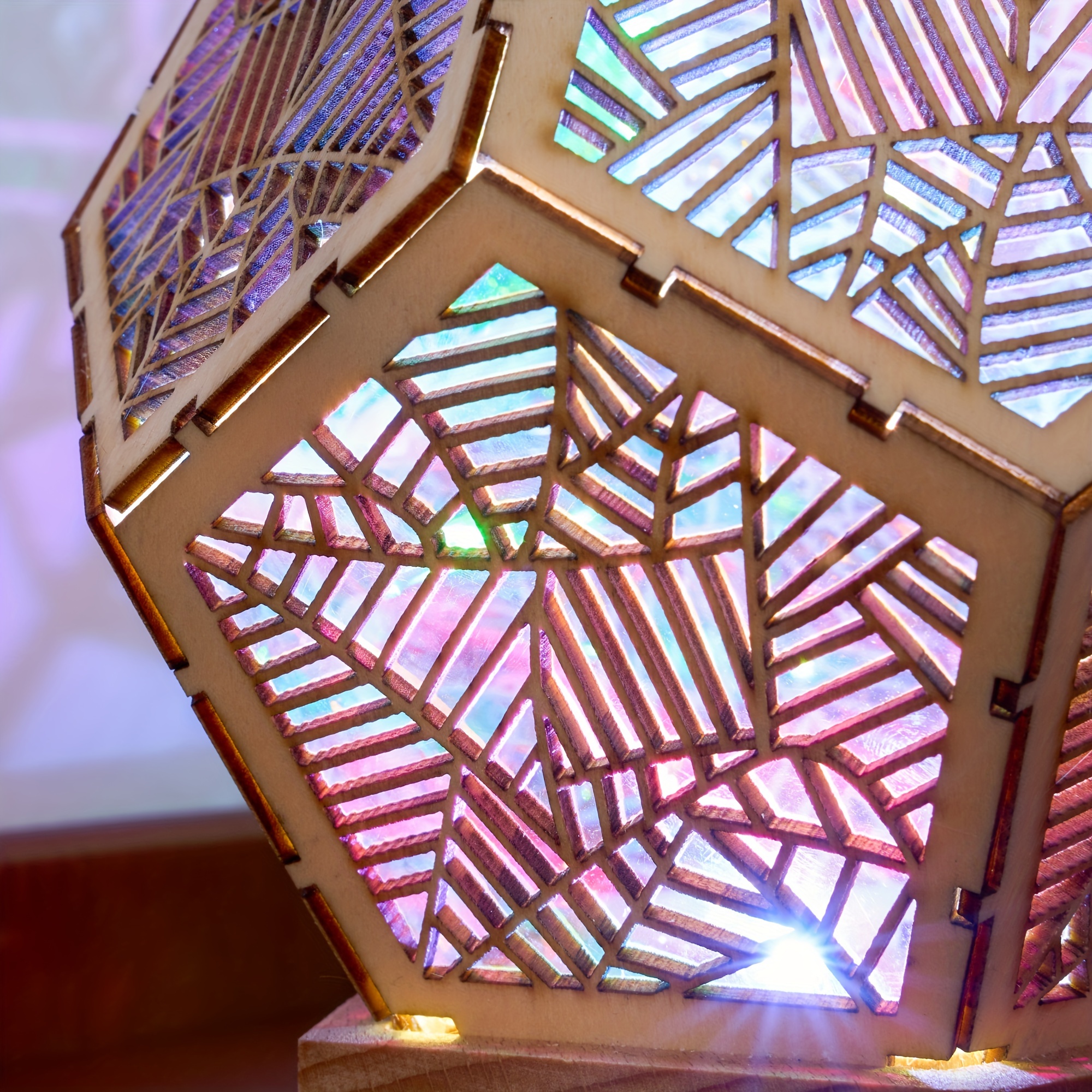 1pc Whimsical Wooden LED Night Light - 3D Starry Hollow-Out Projector, USB-Powered, Color-Changing, Ambient Floor Lamp for Living Room, Bedroom_voghion.com