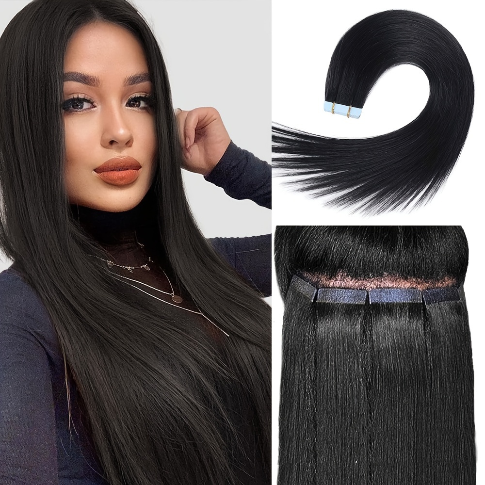 

Women's Seamless Tape-in Hair Extensions - Synthetic Straight Hair Skin Weft - 10 Pieces Pack, 24 Inch, 25g - Sturdy 6-layer Adhesive For Lasting Wear - Invisible & Lightweight For All Hair Types