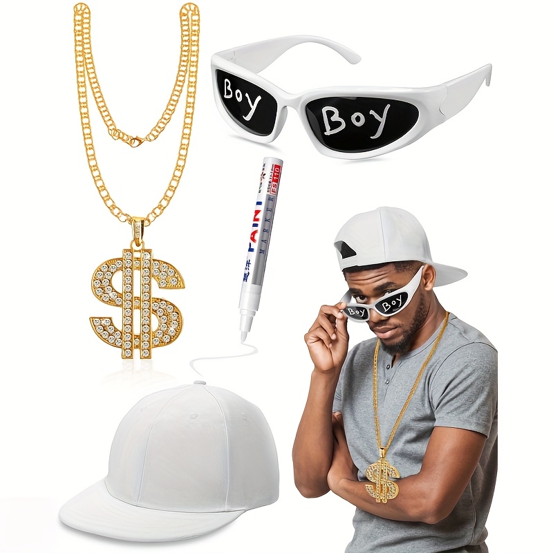 7 Pieces Hip Hop Costume Kit Old Style Cool Rapper Outfits Sunglasses