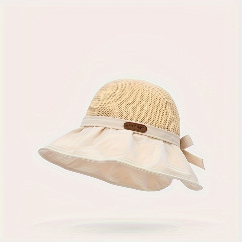 Bowknot Decor Sun Hat, Bucket Hats Wide Brim Breathable Sunshade Hats Summer Foldable Casual Woven Hats for Women,SUN/UV Protection,Temu