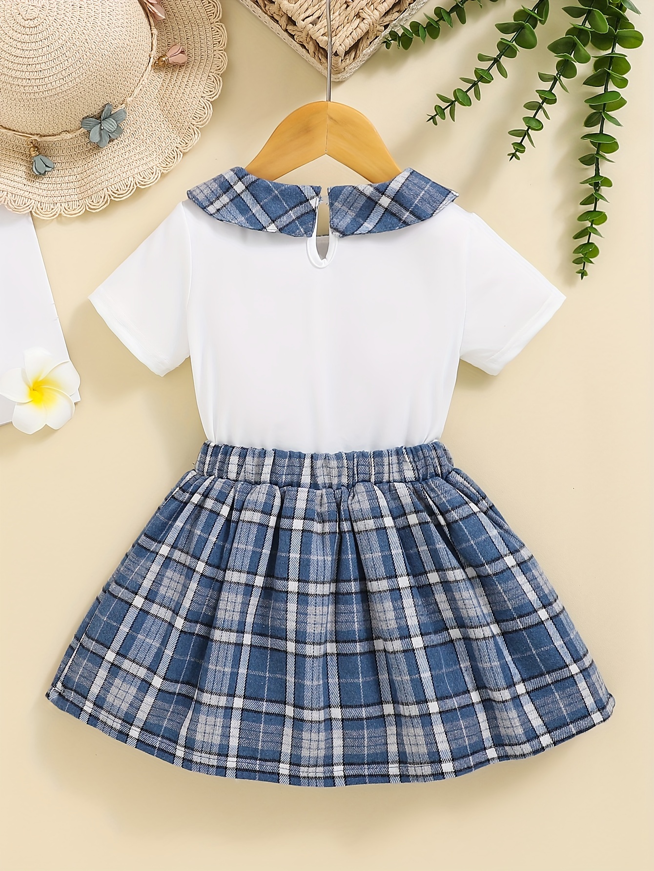 18M-6Y Short Sleeve Plaid Skirt Suit Cute Toddler Girl Clothes