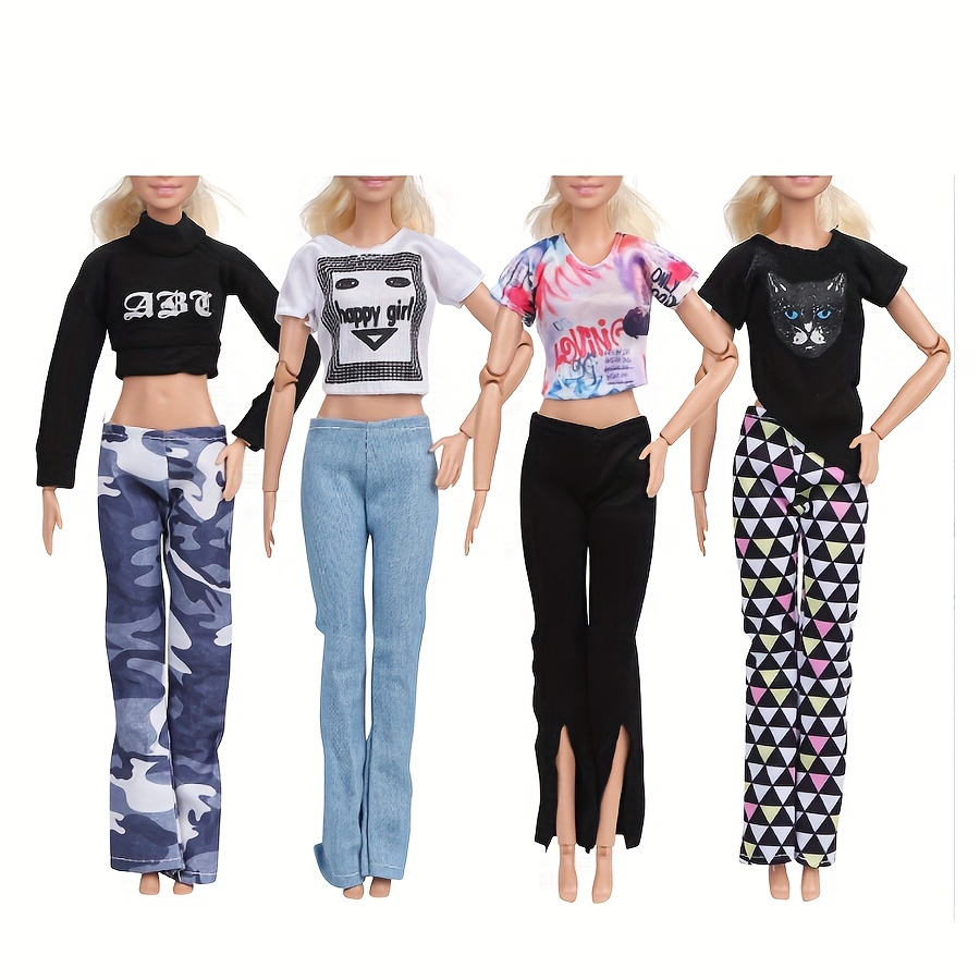 Image of 4 Sets Of Trendy Outfits For 11.5''/30cm Dolls Featuring A Casual Y2k Style With Tops And Pants, Perfect For Playtime And As Birthday Gifts