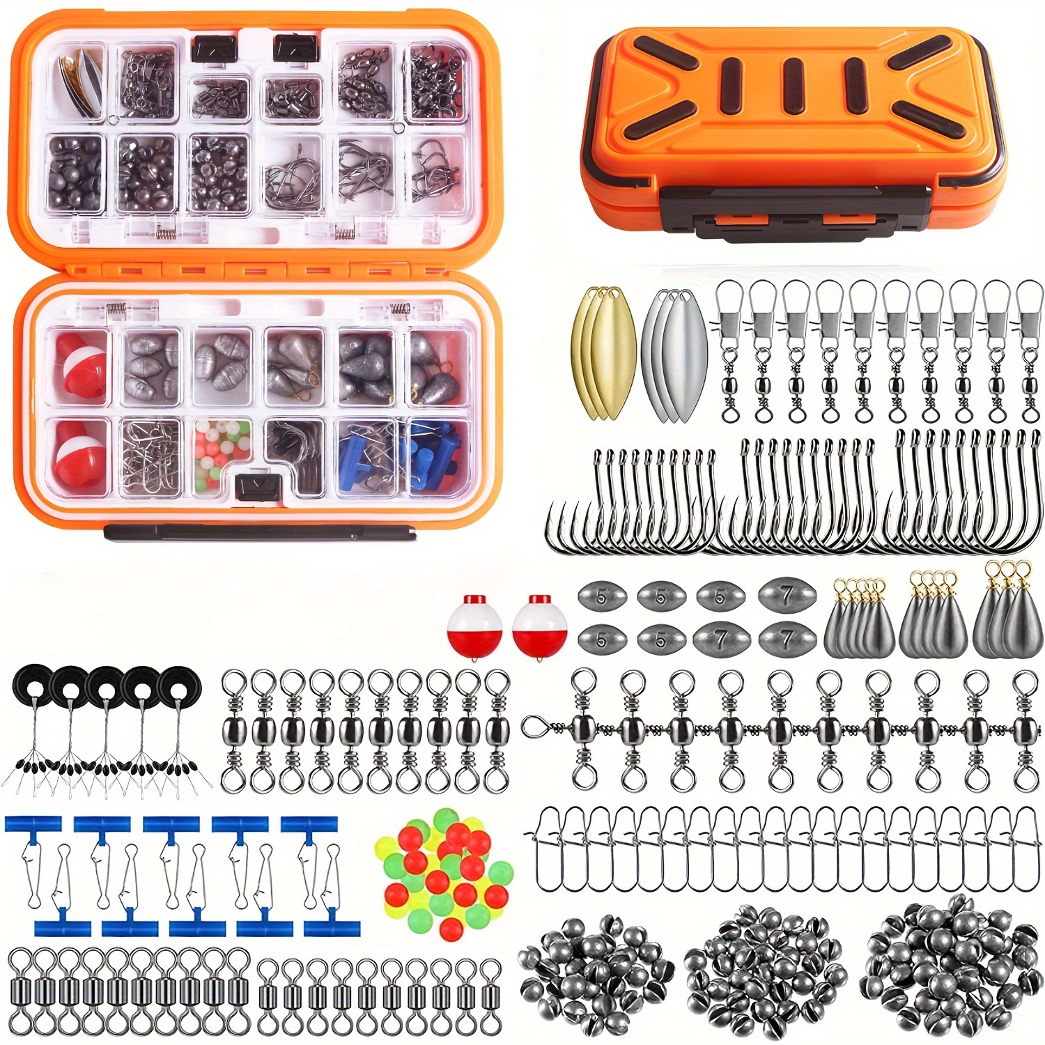 263Pcs Fishing Accessories Kit with Tackle Box,Fishing Tackle Kit Fishing  Gear Including Jig Hooks, Beads, Swivel Snap, Fishing Weights Sinkers