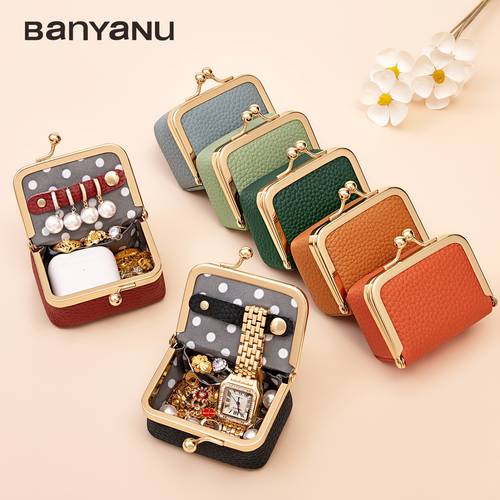 bolsa de almacenamiento de cuero de vaca de primera capa para mini joyas y auriculares, neceser unisex para monedas