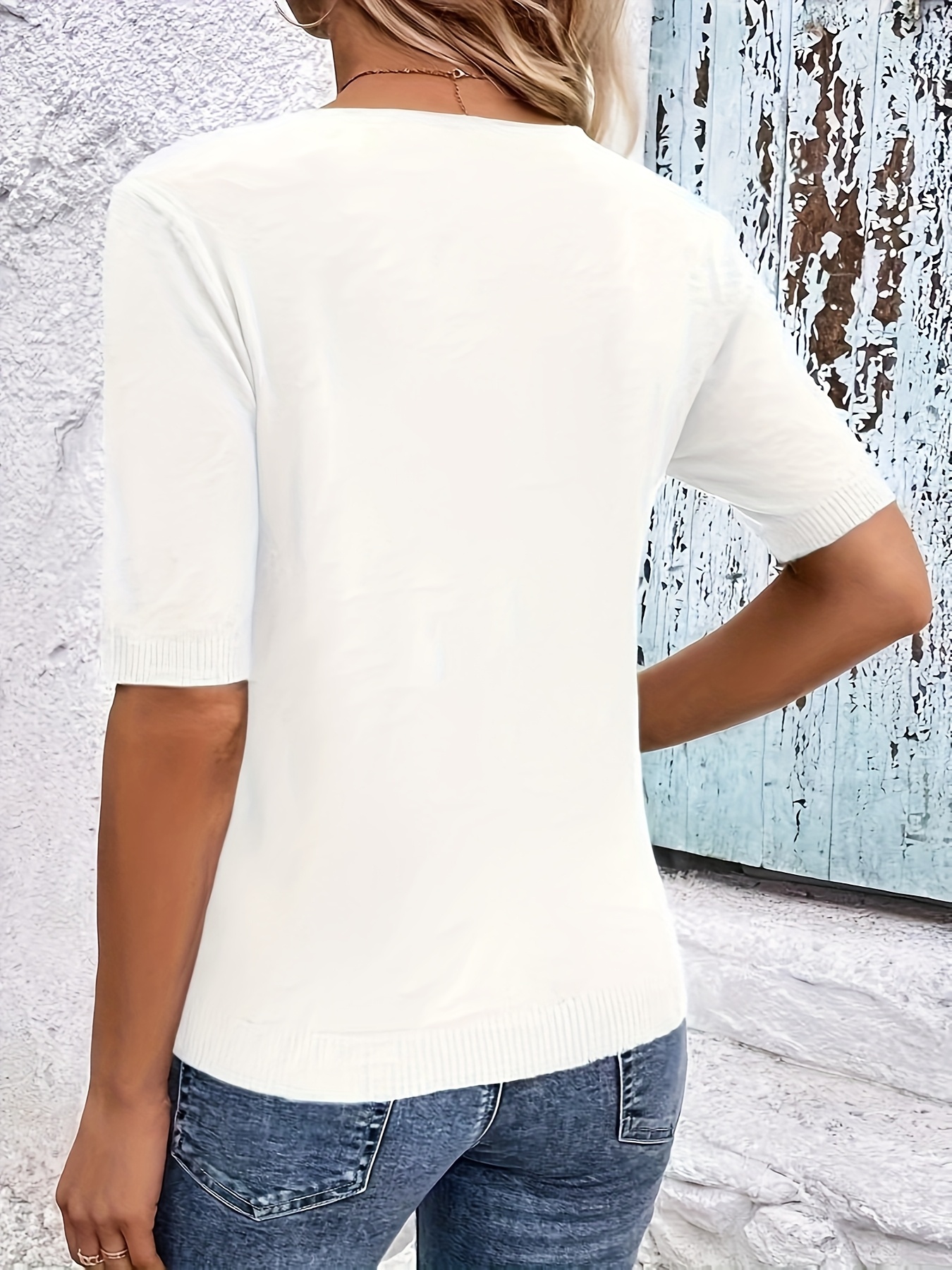 Women'S Elegant V-Neck Blouse - Short Sleeve Solid Color Top for Casual or Chic Outfits, Machine Washable Polyester, Perfect for Spring & Fall, Spring Fashion | Elegant Style | Workout Fabric