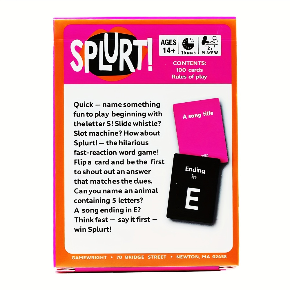 1 Deck Splurt Card Game - Quick Thinking & Speaking Party Game for 2 Players, Ages 14+, Cardstock Material