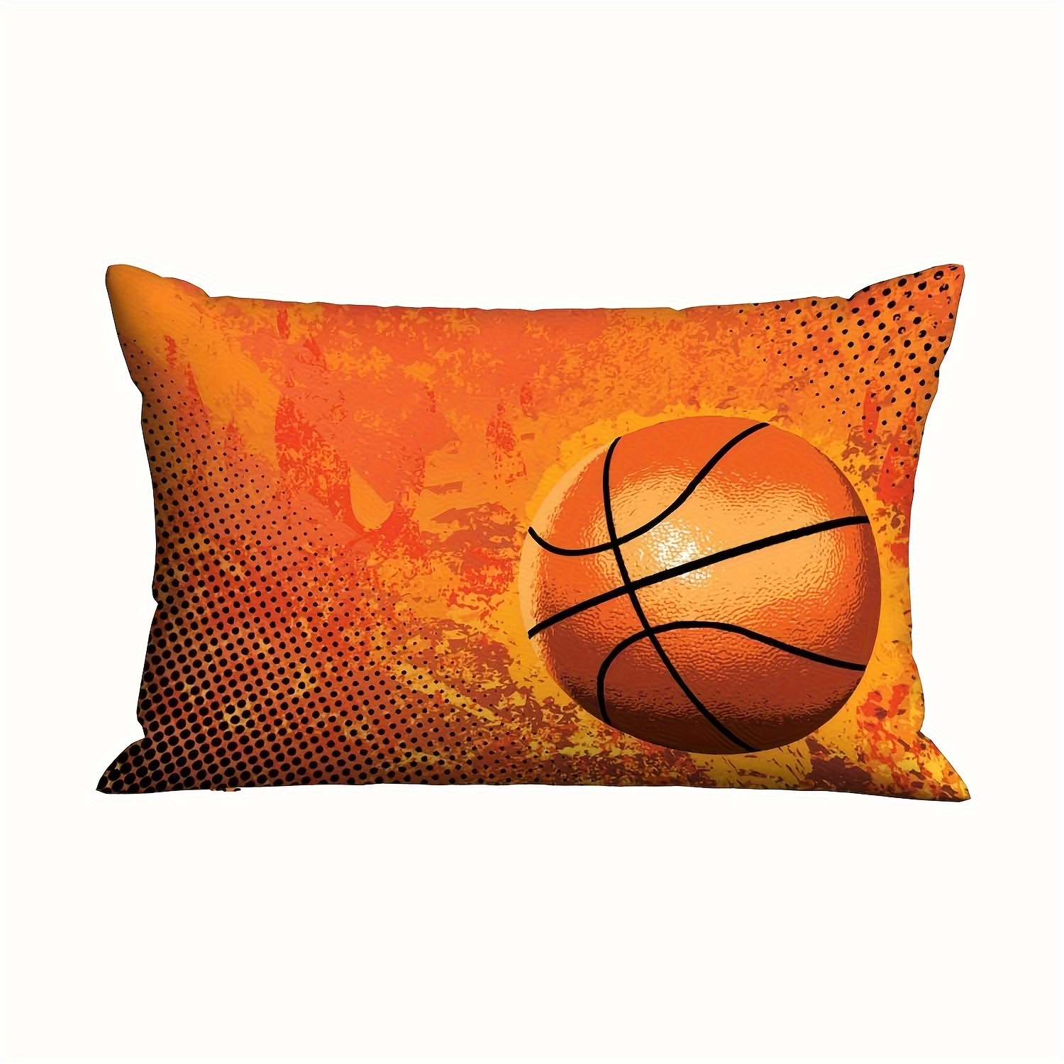 TEMU 1pc Of Rectangular Short Plush Pillow Covers In Orange Featuring A Basketball Design, Suitable For Decorating Sofas, Couches, And Bedrooms. The