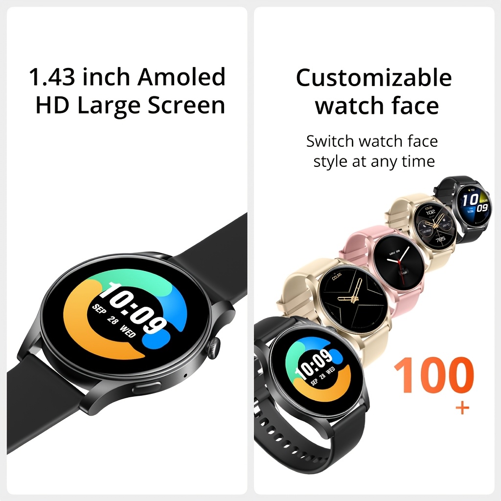 amoled smartwatch for men and women make answer calls message notifications step exercise music usb rechargeable wireless 5 3 silicone band options smart watch for phones Product details 8