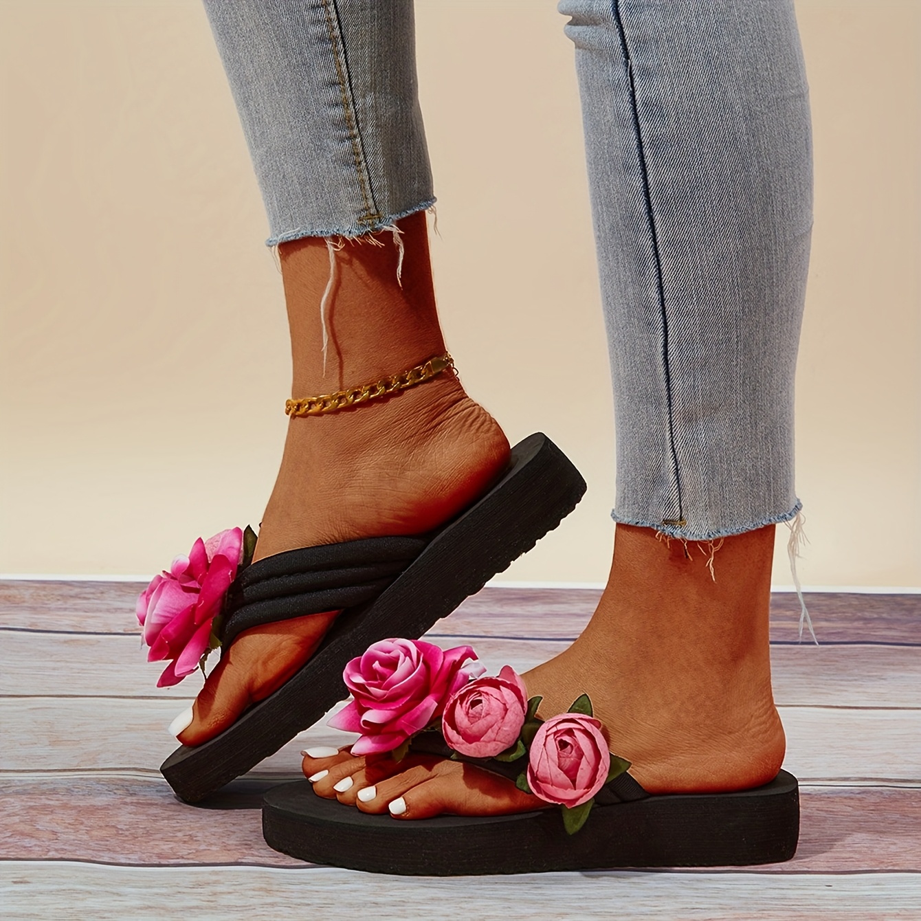 women's stylish floral flip flops lightweight breathable Temu