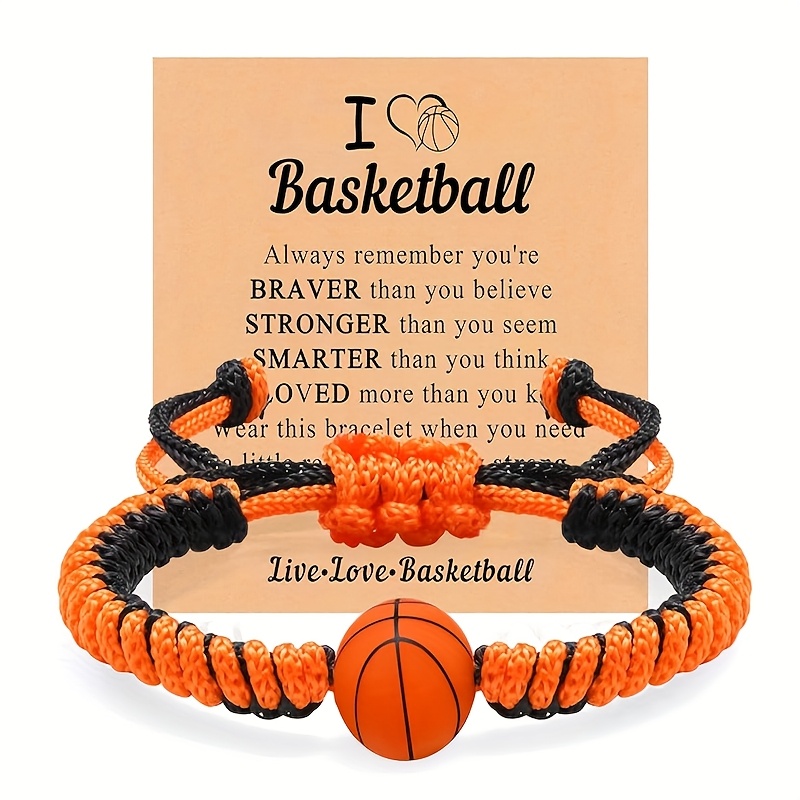 TEMU Adjustable Hand-womanven Bracelet For Soccer, Baseball, And Basketball - Black And White Braided Sports Fan Accessory With Inspirational Message
