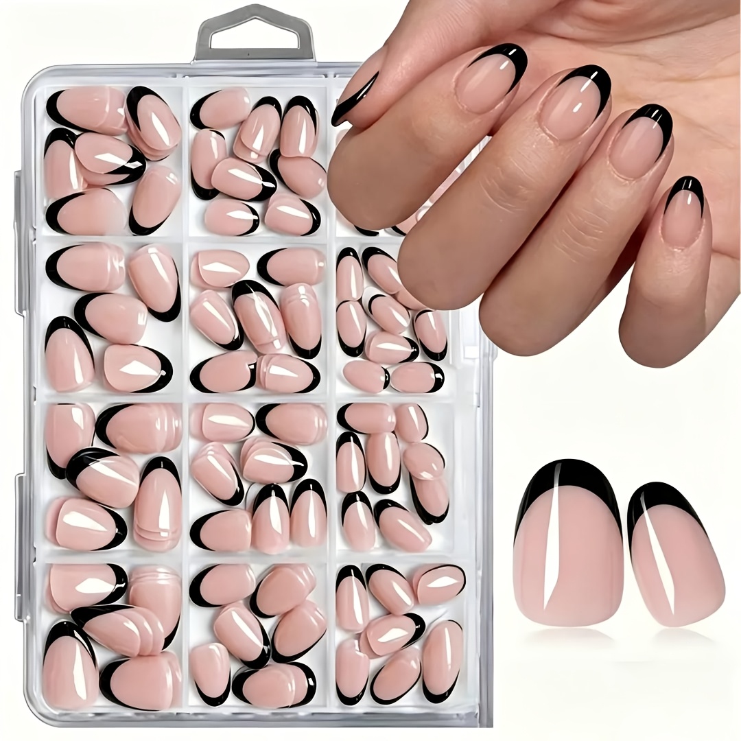 TEMU 243 pezzi (240 unghie pre-incollate + 1 scatola portaoggetti + 1 kit di attrezzi) Unghie pre-incollate ovali corte per donna, design a punta