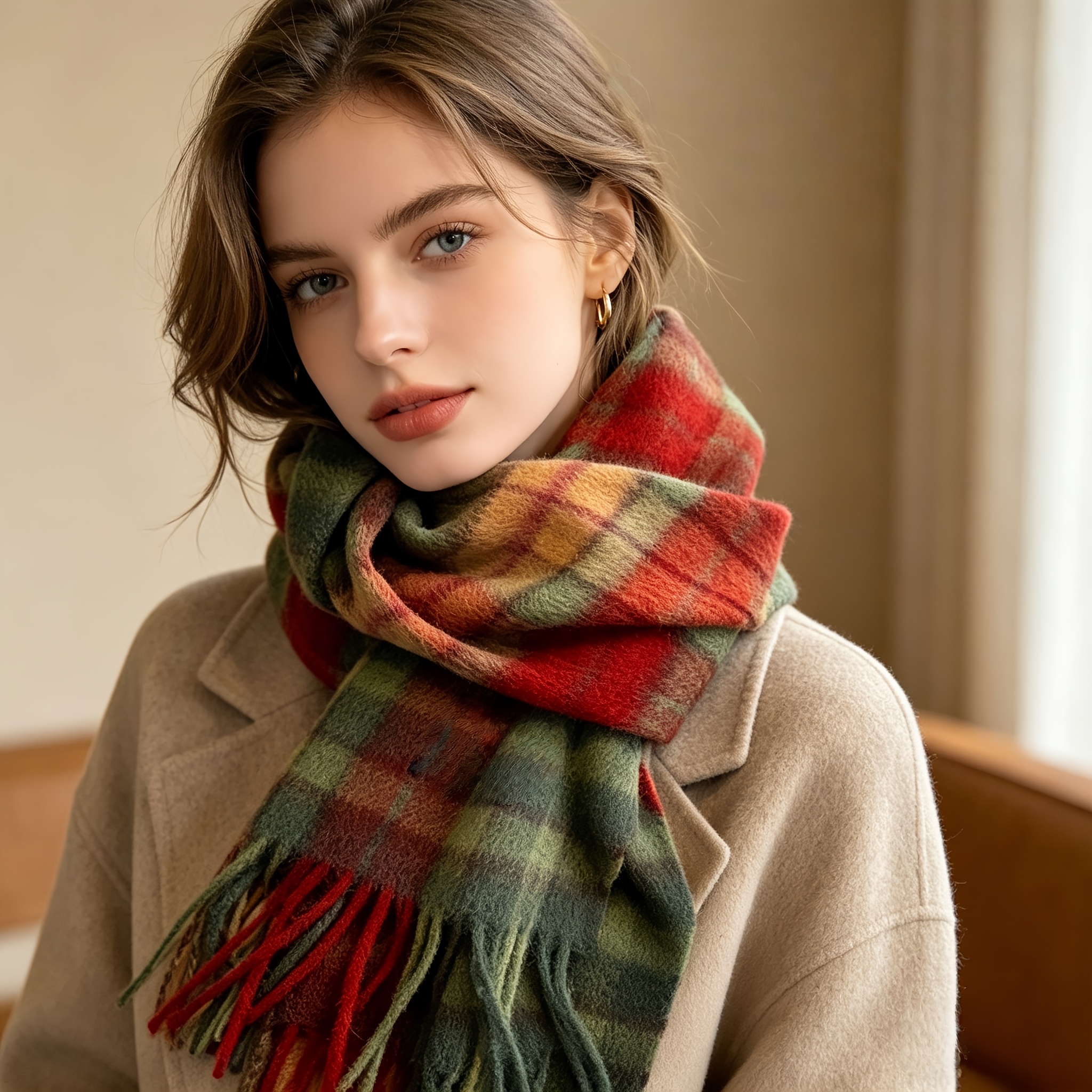 TEMU 1pc Scarf, Autumn Winter Small Fragrance Soft And Warm, Korean Preppy Style Casual All-match, Suitable For Students And Women, Thickened Plaid