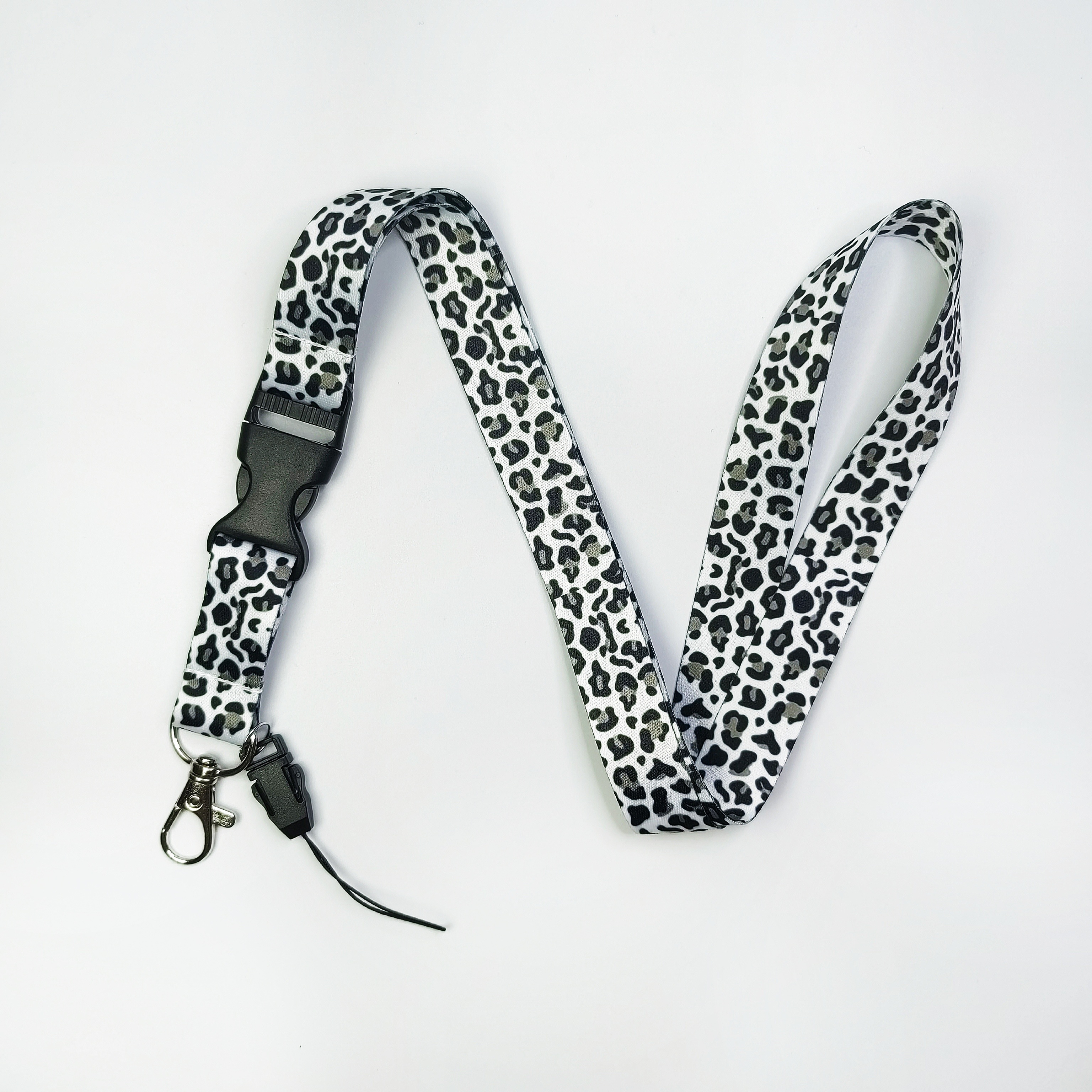 Leopard Print Polyester Lanyard With Detachable Neck Strap And Wristlet, Unisex Badge Holder With Clip And Breakaway Clasp