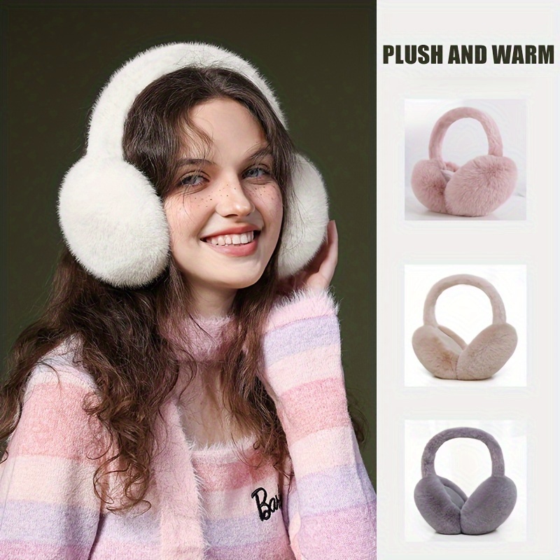 

1/2pcs Autumn And Winter Warm Solid Color Foldable Plush Hamburger Ear Warmer, Unisex Plush Warm Earmuffs, Windproof Earmuffs