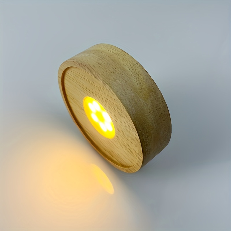 Image of 10cm Round Wooden Led Light Display Base Holder - Battery Powered, Perfect For Crystal Glass Resin Art Ornaments
