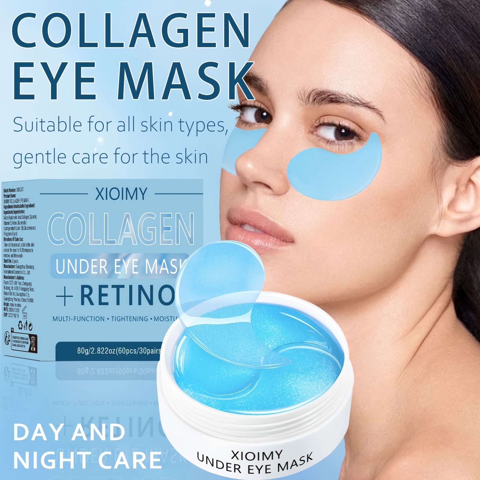 60 bucăți Mască de ochi cu colagen și retinol, Hidratare puternică, Hidratare profundă, Face pielea din jurul ochilor mai delicată și fermă, Conferă strălucire pielii din jurul ochilor, Face pielea mai elastică, Adio uscăciunii și matității, Îngrijirea ochilor, Mască de ochi, Petic de ochi