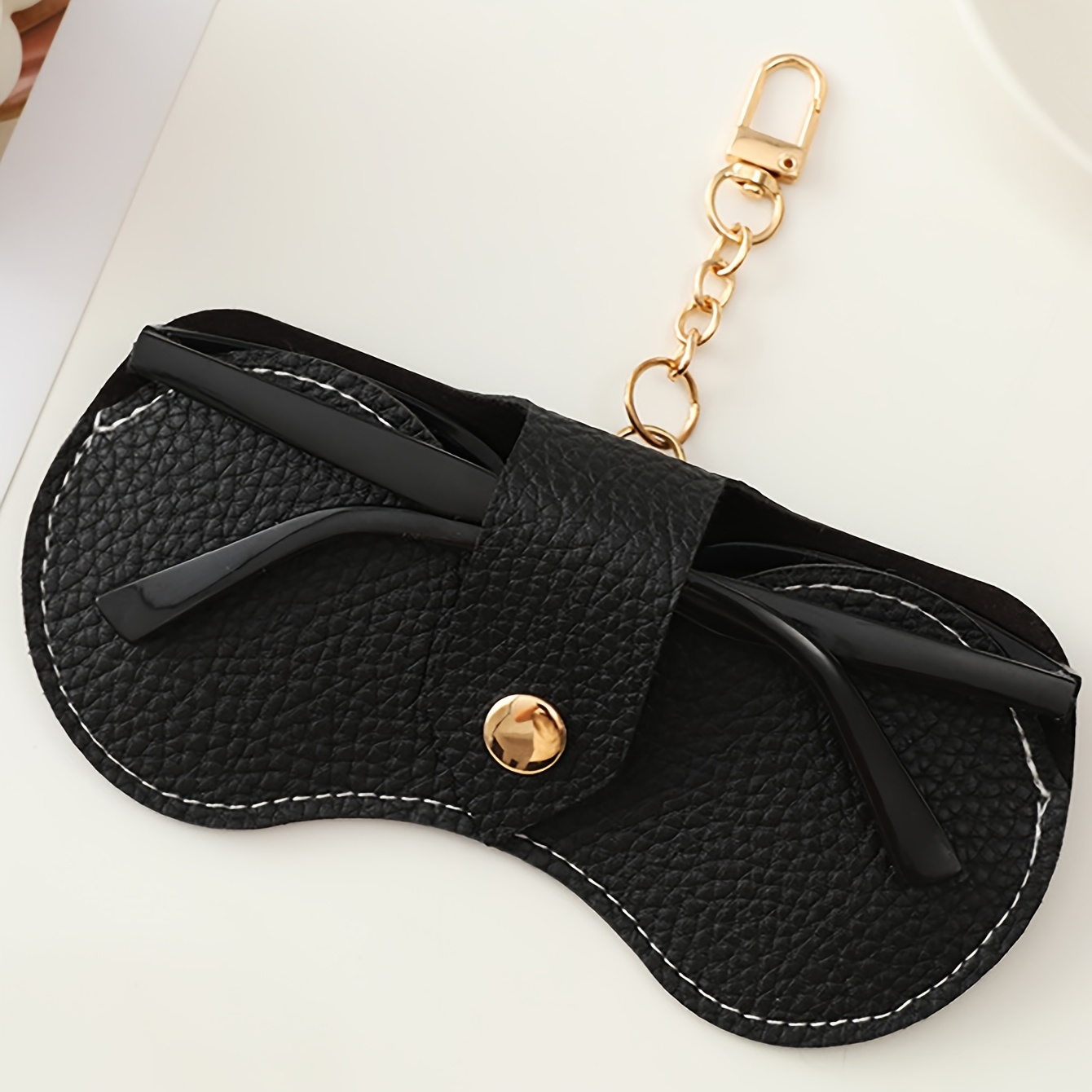 TEMU 1pc Sac de Rangement Portable Pochette de Protection pour Lunettes à Bouton-Pression avec Crochet Porte-Clés Léger Étui de Lunettes Souple