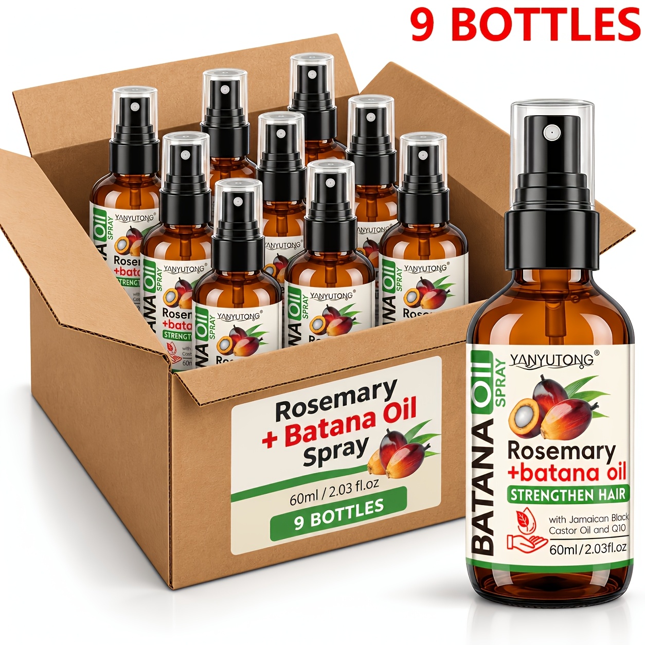 9-pack 2.03fl.oz Rosemary & Batana Oil Hair Spray With And Q10, Lightweight Nourishing Fine Mist For Soft, Shiny And Stronger-looking Hair, Halloween , Black Friday Deal, Christmas Gift