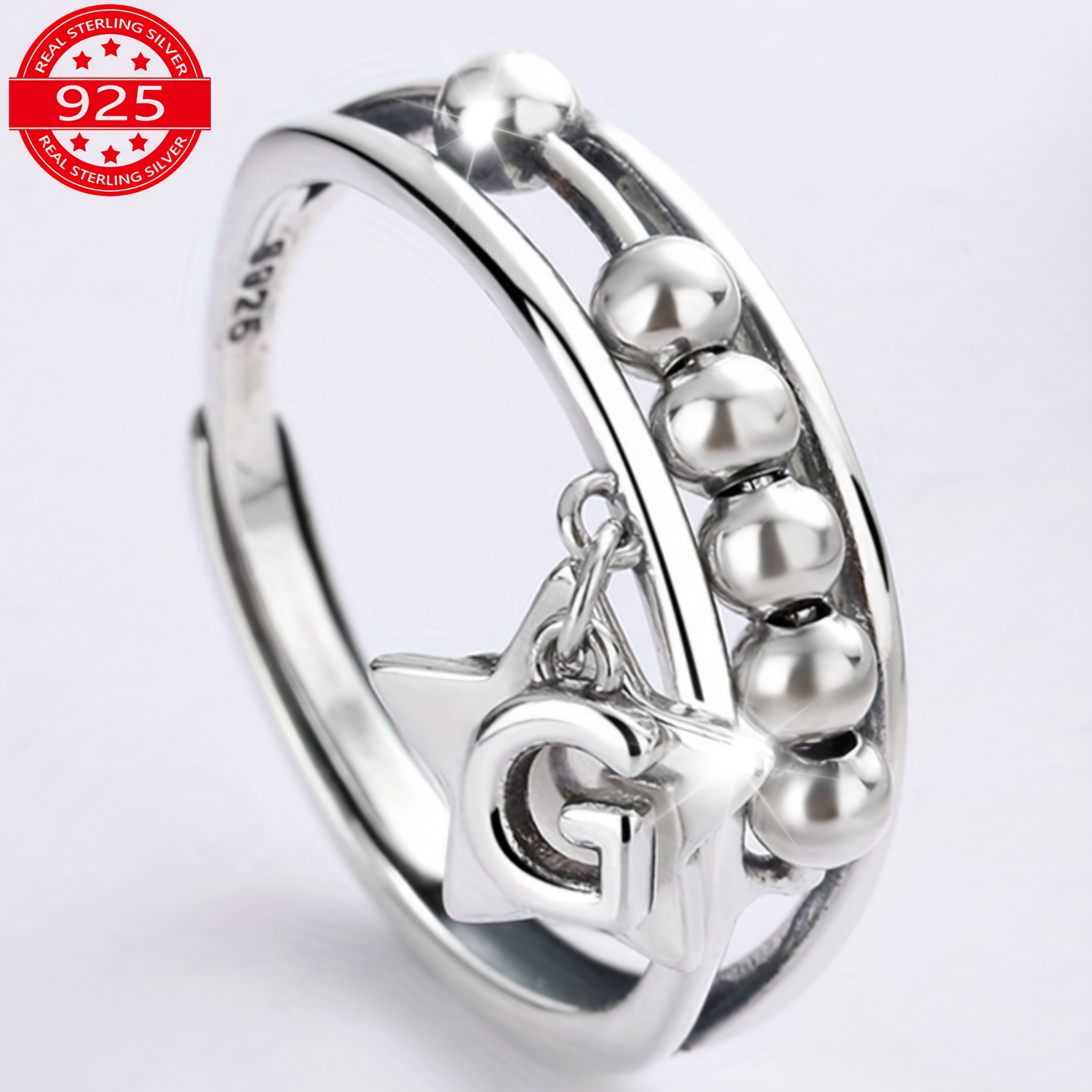 925 sterling silver beaded spinner ring with hanging star charm trendy hip hop style sexy fashion jewelry ideal gift for girlfriend   0 11oz Product details 2