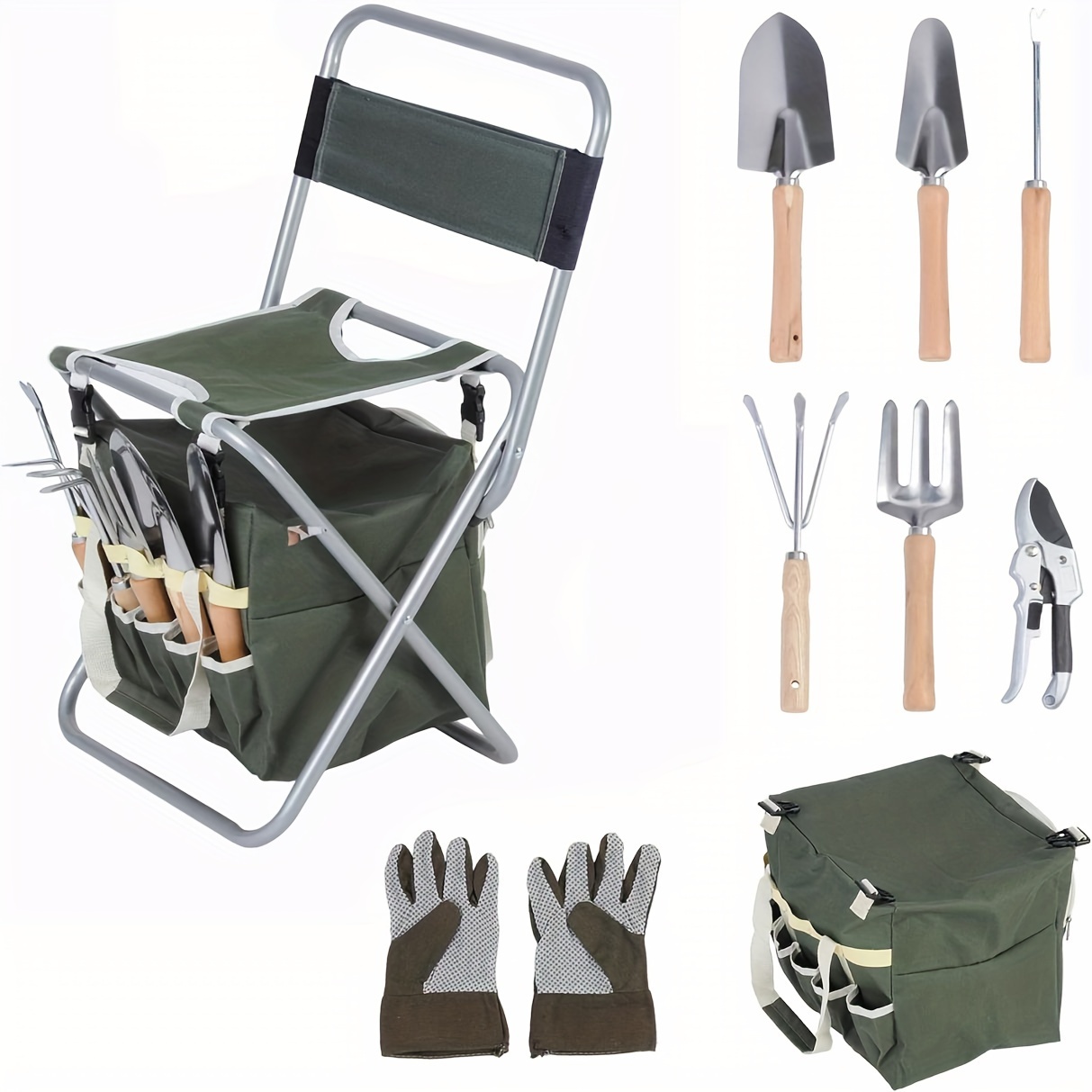 

Luckyermore Garden Tool Set 9 Piece Heavy Duty Gardening Tools With Ergonomic Wooden Handle Sturdy Stool With Detachable Tool Kit Perfect For Different Kinds Of Gardening
