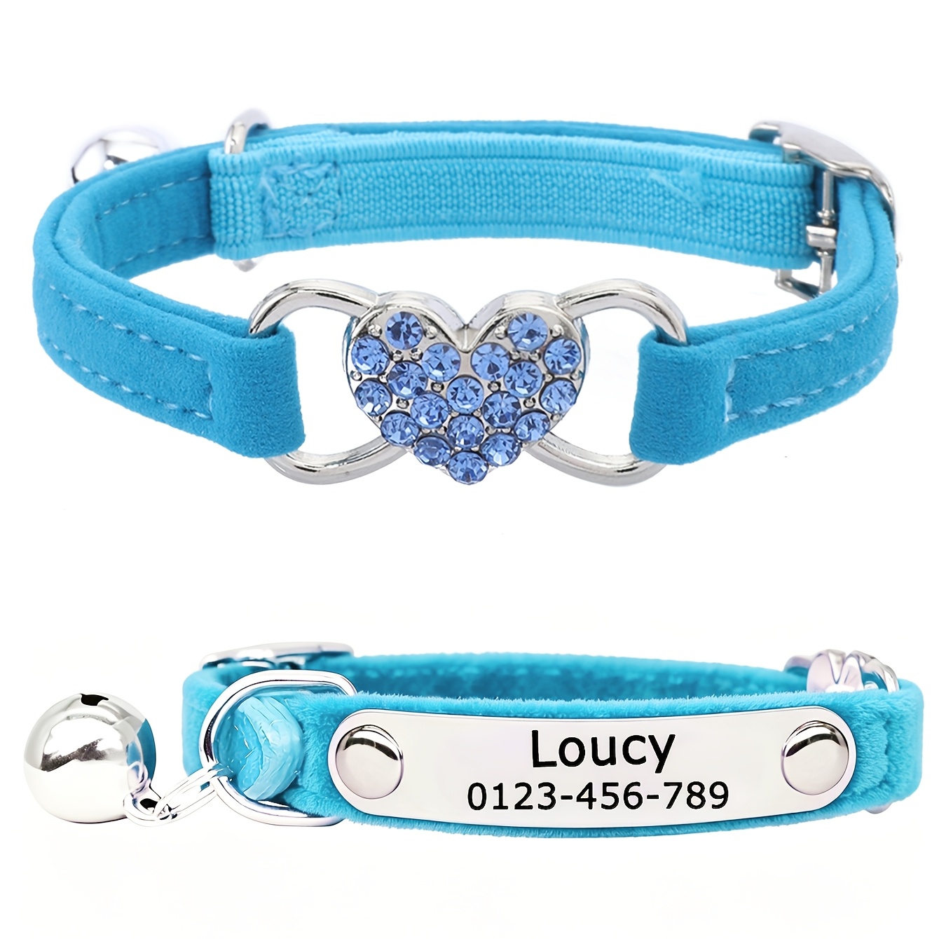 TEMU [customizable Cat Collar] Personalized Adjustable Cat Collar With Faux Diamond Heart Pattern - Breakaway Pet Necklace For Puppies - Breakaway