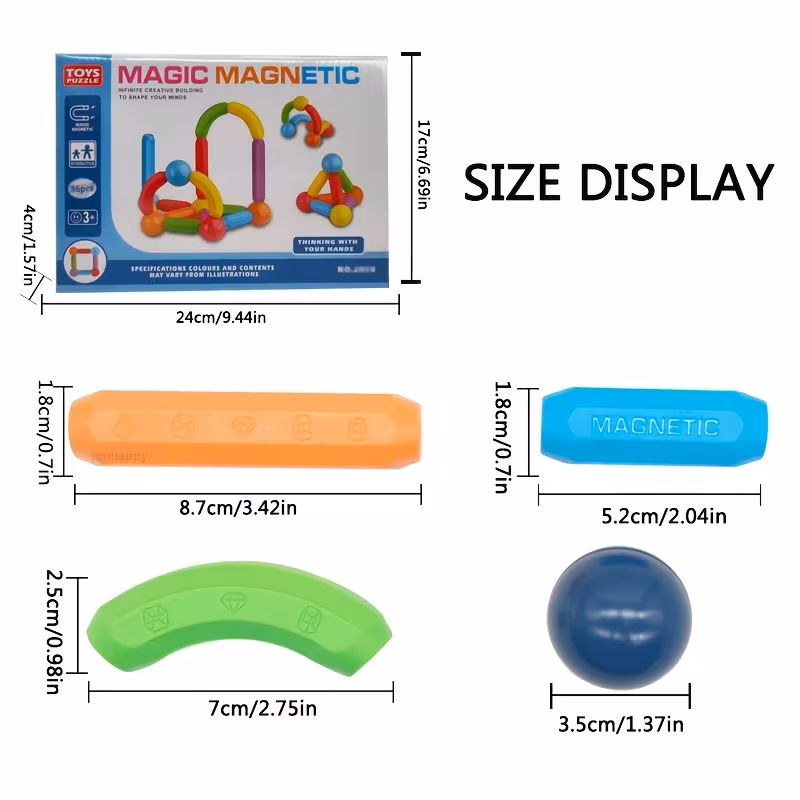 36pcs magnetic building sticks stem toy magnetic construction blocks for magnetic toys building set birthday gift for boys girls toy halloween christmas gift random colors Product details 5