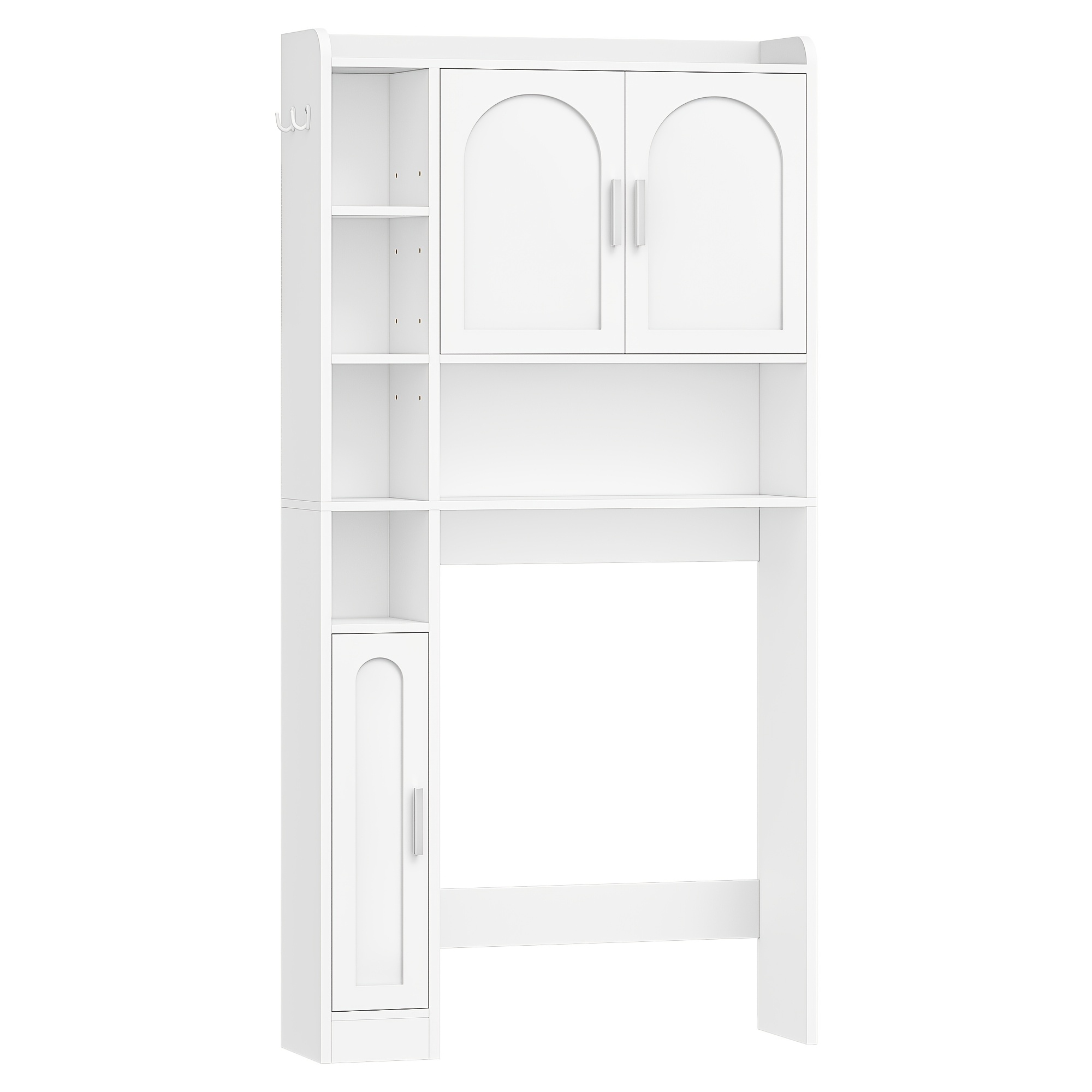 Shelving Unit, Three-door Washing Machine Cabinet With Adjustable Shelves And 5 Open Compartments, Suitable For Bathrooms, Toilets, And Laundry Rooms, 24 X 82 X 170cm, White, Shelves