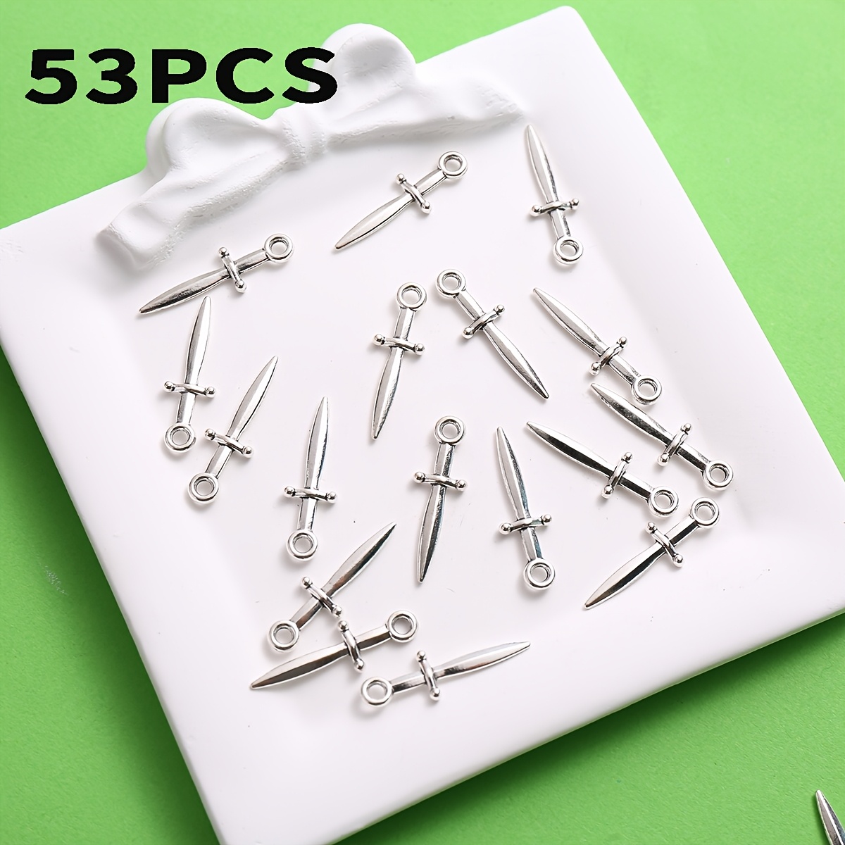 TEMU 53pcs Vintage Short Sword Shaped Pendant, Sharp Lines And Texture Design, Ideal For Crafting And Daily Wear