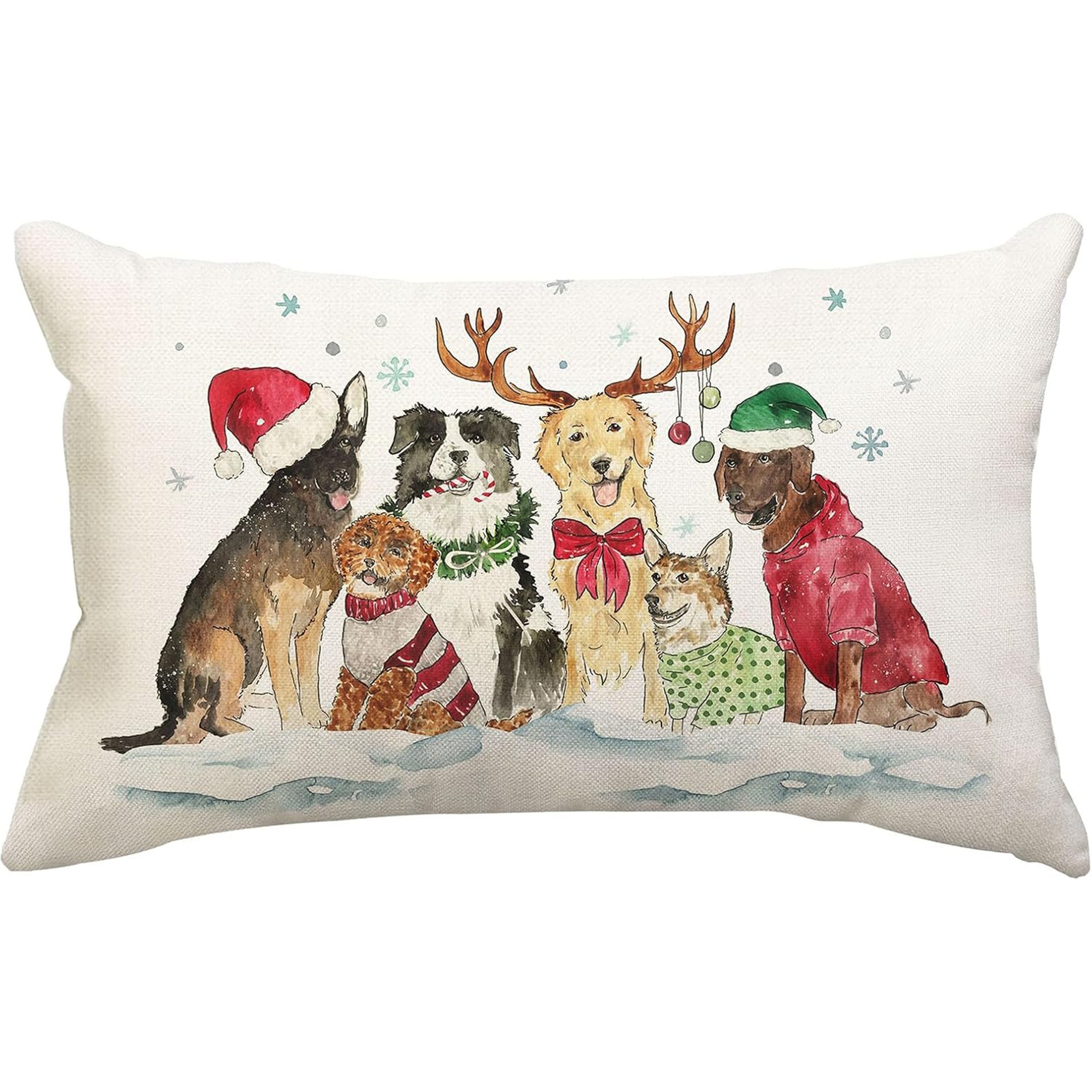 

Christmas Dog Themed Linen Throw Pillow Cover 12x20 Inch - Contemporary Style Zippered Cushion Case For Sofa And Various Room Types, Machine Washable Holiday Decor With Festive Canine Design